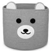 Baby Laundry Basket - Toy Storage Bear Basket For Kids - Nursery Baby Hamper With Hidden Handles 15''(W) X 13''(H) (Grey)