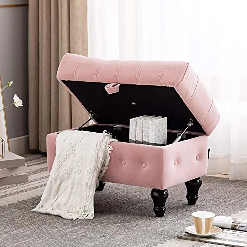 Artechworks Storage Coffee Table Ottoman, Button Tufted Velvet Upholstery Footstool Bed Ottoman For Living Room, Home Office, Space-Saving Storage Toy Box Stool, Pink 2 Artechworks Storage Coffee Table Ottoman, Button Tufted Velvet Upholstery Footstool Bed Ottoman For Living Room, Home Office, Space-Saving Storage Toy Box Stool, Pink - Image 2