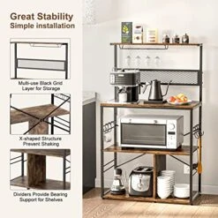 Labonida Bakers Rack, Microwave Stand Coffee Bar With Wine Glass Holder, Kitchen Storage Rack With 6 S-Hooks For Spices, Pots And Pans, Rustic Brown And Black -Safavieh Furniture 51M3Epf6AWL