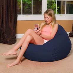 Posh Creations Bean Bag Chair For Kids, Teens, And Adults Includes Removable And Machine Washable Cover, Solid Navy Blue, 38in - Large -Safavieh Furniture 51M60dSekYL