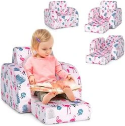 Costzon Kids Sofa, 3 In 1 Convertible Flip Open Couch W/Foam-padded Seat, Velvet Fabric, Toddler Armrest Chair Bed For Nap Play Sleep, Fold Out Lounger, Ideal Gift For 0-3 Years Old Children, Flamingo -Safavieh Furniture 51M9Q2tlNsL. AC