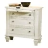 BOWERY HILL 3-Drawer Coastal Wood Nightstand In White/Silver