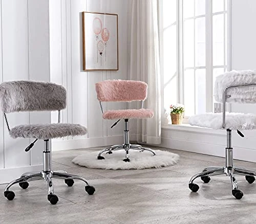 DM Furniture Fluffy Home Office Desk Chair Furry Faux Fur Swivel Task Chair For Women Girls Kids, Living Room Bedroom Vanity, White 6 DM Furniture Fluffy Home Office Desk Chair Furry Faux Fur Swivel Task Chair For Women Girls Kids, Living Room Bedroom Vanity, White - Image 6