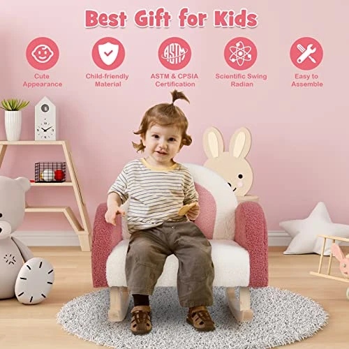 Costzon Kids Sofa, Rocking Chair With Solid Wood Frames, Plush Fabric, Anti-Tipping Design For Kids Room, Nursery, Playroom, Preschool, Birthday Gift For Boys Girls, Toddler Furniture Armchair (Red) 6 Costzon Kids Sofa, Rocking Chair With Solid Wood Frames, Plush Fabric, Anti-Tipping Design For Kids Room, Nursery, Playroom, Preschool, Birthday Gift For Boys Girls, Toddler Furniture Armchair (Red) - Image 6
