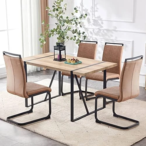 NYEESS 55 In Modern Dining Table Set For 4,Kitchen Table Set,Modern Dining Room Sets For 4,Wood Dining Table And Tech Cloth Dining Chair 4-Piece Set Suitable For Dining Room,Kitchen (Brown + Linen) 6 NYEESS 55 In Modern Dining Table Set For 4,Kitchen Table Set,Modern Dining Room Sets For 4,Wood Dining Table And Tech Cloth Dining Chair 4-Piece Set Suitable For Dining Room,Kitchen (Brown + Linen) - Image 6