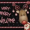 Toland Home Garden 800114 Candy Cane Reindeer Christmas Door Mat 18x30 Inch Welcome Outdoor Doormat For Entryway Indoor Entrance