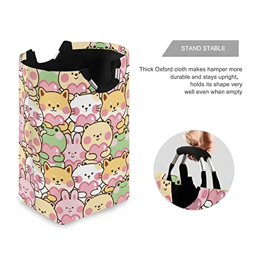 Kawaii Frog Rabbit Cat Dog Hold Hearts Laundry Basket Collapsible Large Clothes Hamper Nursery Storage Bin With Handle For Kids Room Bedroom Dorm Bathroom 3 Kawaii Frog Rabbit Cat Dog Hold Hearts Laundry Basket Collapsible Large Clothes Hamper Nursery Storage Bin With Handle For Kids Room Bedroom Dorm Bathroom - Image 3