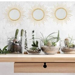 Cityelf 3 Set Gold Sunburst Mirrors For Wall Decorative Metal Mirrors Small Mirror Sets Wall Decor Hanging Mirror Wall Art For Bedroom Living Room Entryway -Safavieh Furniture 51MOPWKeogL