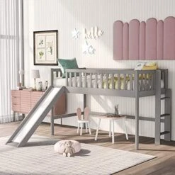 Kteam Twin Size Low Loft Bed With Ladder/Slide/headboard, Pine Wood Bed Frame For Girls/Boys (White) -Safavieh Furniture 51MOlcmrCL. AC