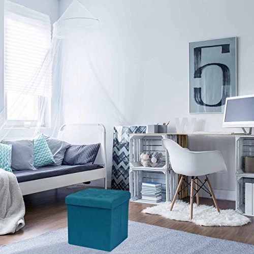 Sorbus Storage Ottoman Bench – Collapsible/Folding Bench Chest With Cover – Perfect Toy And Shoe Chest, Hope Chest, Pouffe Ottoman, Seat, Foot Rest, – Contemporary Faux Suede (Teal) 4 Sorbus Storage Ottoman Bench – Collapsible/Folding Bench Chest With Cover – Perfect Toy And Shoe Chest, Hope Chest, Pouffe Ottoman, Seat, Foot Rest, – Contemporary Faux Suede (Teal) - Image 4