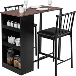 Giantex 3 Piece Pub Dining Set, Wooden Counter Height Table Set With 2 Bar Stools, Industrial Bar Table Set W/Storage, Sturdy Kitchen Table For Kitchen, Restaurant, Living Room (Brown) -Safavieh Furniture 51MWeYrZIaL. AC