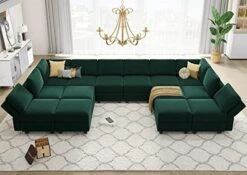Belffin Modular Large Sectional Sofa With Storage Seat Oversized U Shaped Couch With Reversible Chaise Modular Sofa Set With Ottoman Velvet Green 17 Belffin Modular Large Sectional Sofa With Storage Seat Oversized U Shaped Couch With Reversible Chaise Modular Sofa Set With Ottoman Velvet Green -Safavieh Furniture 51MeEh dheL. AC