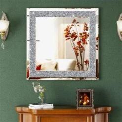 SHYFOY Crystal Mirrors For Wall Decor 35.4"X23.6" Decorative Wall Mirror Rectangle Silver Sparkly Crush Diamond Hanging Wall-Mounted Mirror For Living Room Stunning Home Décor Modern Glass Art -Safavieh Furniture 51MfXkeiOaL. AC