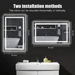 BBE 40 X 24 Inch LED Bathroom Wall-Mounted Mirror Anti-Fog Makeup Mirror With Dimmable Light And Touch Button(Horizontal/Vertical) 16 BBE 40 X 24 Inch LED Bathroom Wall-Mounted Mirror Anti-Fog Makeup Mirror With Dimmable Light And Touch Button(Horizontal/Vertical) -Safavieh Furniture 51MmtMn5DEL