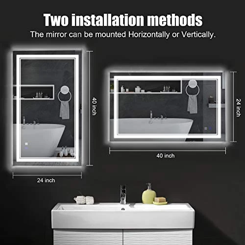 BBE 40 X 24 Inch LED Bathroom Wall-Mounted Mirror Anti-Fog Makeup Mirror With Dimmable Light And Touch Button(Horizontal/Vertical) 4 BBE 40 X 24 Inch LED Bathroom Wall-Mounted Mirror Anti-Fog Makeup Mirror With Dimmable Light And Touch Button(Horizontal/Vertical) - Image 4