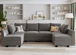HONBAY Modular Sectional Sofa Convertible U Shaped Couch With Reversible Chaise Velvet Modular Sofa Sectional Couch With Storage Ottoman, Grey -Safavieh Furniture 51MpeWuCLSL. AC