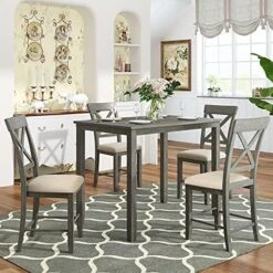 P PURLOVE 5 Piece Dining Table Set For 4,Mid-Century Table And Bench And 4 Faux Leather Dining Chairs For Home Kitchen Dining Room,Wood Kitchen Table Set For 4 -Safavieh Furniture 51MvYc VxfS. AC