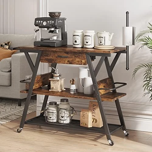 Bestier Coffee Bar Station, Kitchen Island Cart With Storage, Coffee Cart With Drawer, Paper Towel Holder And Lockable Wheels, Bar Table For Dinning Room Living Room, Gray 7 Bestier Coffee Bar Station, Kitchen Island Cart With Storage, Coffee Cart With Drawer, Paper Towel Holder And Lockable Wheels, Bar Table For Dinning Room Living Room, Gray - Image 7