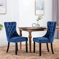 LZ LEISURE ZONE Velvet Dining Chairs Set Of 2, Upholstered Accent Chairs With Button Tufted, Nailhead Trim And Back Ring Pull, Light Blue, Seat Height 20" -Safavieh Furniture 51MzqzfkoxS. AC