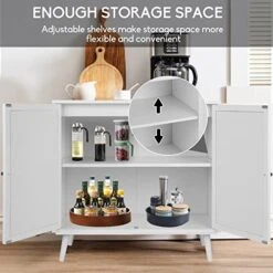 Pvillez Modern Storage Cabinet With Natural Rattan Doors, Sideboard Buffet Cabinet With Storage, Adjustable Shelves, Rattan Cabinet Console Table For Living Room, Dining Room, Entryway, White -Safavieh Furniture 51N0Hx0RC9L