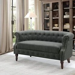 Rosevera Grier Polyester Upholstered Button Tufting Lounge Sofa Chair For Indoor Bedroom, Standard, Linen Beige Chaise -Safavieh Furniture 51N2IbKSL. AC