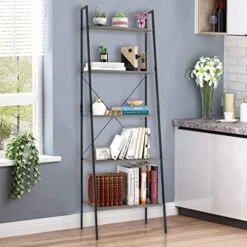5 Shelves Ladder Shelf, 5 Tier Bookshelf, Storage Rack Wooden Shelf Ladder, Ladder Shelf Bookcase, Rustic Industrial Shelving Unit, Vintage Flower Plant Stand Rack For Living Room, Bedroom And Office -Safavieh Furniture 51N6Bp3B9jL. AC