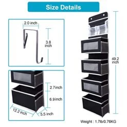 Aeeteek 1 Pack Hanging Closet Organizer 5-Shelf Over The Door Shoe Organizer Wall Mount Storage Bag Containers 49.2 * 13 * 5.5 Inches Large Capacity Collapsible Shelves Drawers (Black) -Safavieh Furniture 51N6Y58vtaL