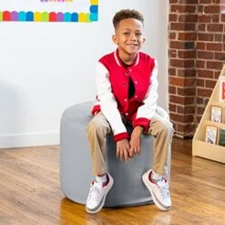 Jaxx Spring Modular Pouf Classroom Bean Bag Seat, Premium Vinyl - Submarine Grey