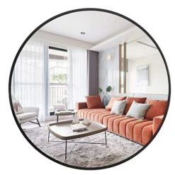 MAYEERTY Round Wall Mounted Mirror Circle Makeup Vanity Large Hanging Aluminum Alloy Metal Frame Mirrors For Wall Decorative Modern Bathroom Living Room Entryway Bedroom Décor (32in, Black)