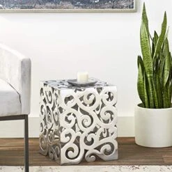 Modern Day Accents Paisley Stool, Chair, Silver, Aluminum, Art, Living Room, Home, Office, Lobby, Square, Statement, Modern, 12" X 12" X 17" -Safavieh Furniture 51NCDCcmbGL