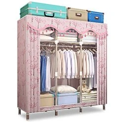 HMGGDD Simple Wardrobe Folding Portable Closet Bold Reinforced Fabric Full Steel Frame Multifunctional Hanging Bedroom Furniture