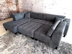 Stendmar 4pc 117" To 153" Upholstered Modern Dark Gray Microfiber Sectional Couch Sofa Chaise Chair Ottoman S1107LDG -Safavieh Furniture 51NG6zIlAeL