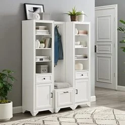 Crosley Furniture KF33009WH Tara 3-Piece Entryway Set With Hall Tree And 2 Linen Cabinets, Distressed White