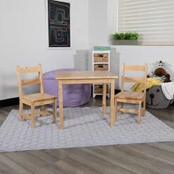 Flash Furniture Kyndl Kids Solid Hardwood Table And Chair Set For Playroom, Bedroom, Kitchen - 3 Piece Set - Natural 10 Flash Furniture Kyndl Kids Solid Hardwood Table And Chair Set For Playroom, Bedroom, Kitchen - 3 Piece Set - Natural -Safavieh Furniture 51NKuVy9uiL