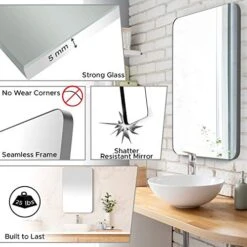 UPLAND OAKS Large Bathroom Mirrors For Wall - Modern Rectangular Mirror With Seamless Metal Mirror Frame - Easy To Install, Mounting Hardware Included (Silver, Slim Lip 36"x24") 9 UPLAND OAKS Large Bathroom Mirrors For Wall - Modern Rectangular Mirror With Seamless Metal Mirror Frame - Easy To Install, Mounting Hardware Included (Silver, Slim Lip 36"x24") -Safavieh Furniture 51NNst48gdL