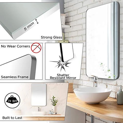 UPLAND OAKS Large Bathroom Mirrors For Wall - Modern Rectangular Mirror With Seamless Metal Mirror Frame - Easy To Install, Mounting Hardware Included (Silver, Slim Lip 36"x24") 5 UPLAND OAKS Large Bathroom Mirrors For Wall - Modern Rectangular Mirror With Seamless Metal Mirror Frame - Easy To Install, Mounting Hardware Included (Silver, Slim Lip 36"x24") - Image 5