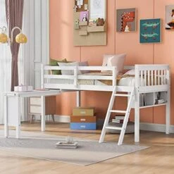 Twin Size Low Loft Bed With Trundle And Storage Drawers,Wood Bed Frame With Full Safety Fence For Kids Girls Boys(Grey) -Safavieh Furniture 51NUohXFizL. AC