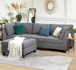 Esright Convertible Sectional Sofa Couch For Living Room, L Shaped Couch With Reversible Chaise, Grey Modular Sectional Sofa Couch With Ottoman, Grey -Safavieh Furniture 51NcQHqZgNL. AC