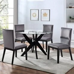 Steve Silver Amalie Round Black And Clear Glass Dining Table -Safavieh Furniture 51NhsV94s6L