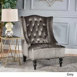 Christopher Knight Home Toddman High-Back Velvet Club Chair, Grey & GDFStudio Leona Modern Glam Tufted Velvet Wingback Loveseat, Gray And Dark Brown -Safavieh Furniture 51NksGZLBwL