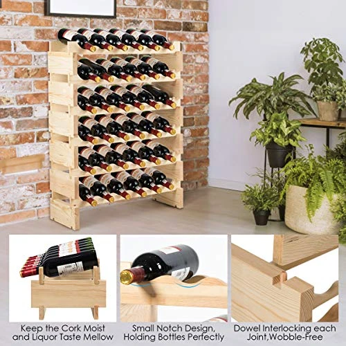 Giantex 36 Bottle Modular Wine Rack, 6 Tier Wine Display Shelves, Stackable Free Standing Wine Bottles Organizer For Bar, Cellar, Cabinet, Pantry, No Bolt Assembly, 25”LX11”WX33.5”H 3 Giantex 36 Bottle Modular Wine Rack, 6 Tier Wine Display Shelves, Stackable Free Standing Wine Bottles Organizer For Bar, Cellar, Cabinet, Pantry, No Bolt Assembly, 25”LX11”WX33.5”H - Image 3