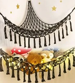 Stuffed Animal Net Or Hammock - Hanging Stuffed Animal Hammock Storage - Toy Hammock Holder Boho Wall Corner Hammock Organizer Inc LED Light And Hooks, Black -Safavieh Furniture 51NxBVyVhL. AC