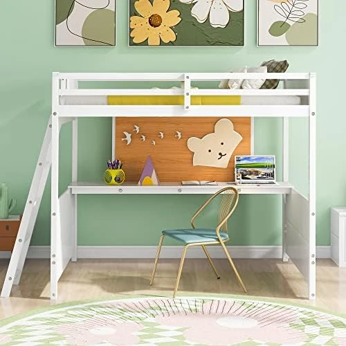CITYLIGHT Twin Loft Bed With Stairs And Desk, Wooden Loft Bed Twin With Storage Shelves And Blackboard,Multi-Function Twin Size Loft Bed Frame For Kids Teens, White 15 CITYLIGHT Twin Loft Bed With Stairs And Desk, Wooden Loft Bed Twin With Storage Shelves And Blackboard,Multi-Function Twin Size Loft Bed Frame For Kids Teens, White - Image 15