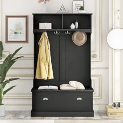 Hall Tree With Bench And Shoe Storage, Entryway Bench With Coat Rack, 24 Shoe Cubby, White 25 Hall Tree With Bench And Shoe Storage, Entryway Bench With Coat Rack, 24 Shoe Cubby, White -Safavieh Furniture 51OEspPTyS. AC 1