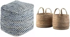 Signature Design By Ashley Absalom Hemp Pouf, 16 X 16 Inches, Multicolored -Safavieh Furniture 51OIMG 7DKL. AC