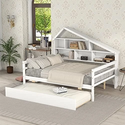MOEO Twin Wood Bed Frame With Nightstand, Headboard And Footboard, For Kids, Bedroom Furniture, Home, No Spring Box Required & Easy Assembly, White 12 MOEO Twin Wood Bed Frame With Nightstand, Headboard And Footboard, For Kids, Bedroom Furniture, Home, No Spring Box Required & Easy Assembly, White - Image 12