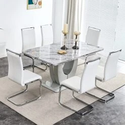 Yoluckea Modern Dining Table For 4-6, 63" Rectangular Faux Marble Dining Table With 1.4" Thicken Tabletop & U Shape MDF Bracket For Kitchen Dining Room Living Room Meeting Room Banquet Hall -Safavieh Furniture 51OM97Y8s8L