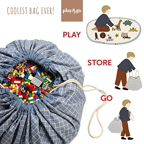 Play&Go Play & Go Organic Cotton Drawstring Play Mat Storage Bag - Kids Toy Storage Organizer - Storage Bag For Children, Large 55" Play Mat For Toddlers Toys And Bag For Storage - Blue 2 Play&Go Play & Go Organic Cotton Drawstring Play Mat Storage Bag - Kids Toy Storage Organizer - Storage Bag For Children, Large 55" Play Mat For Toddlers Toys And Bag For Storage - Blue - Image 2