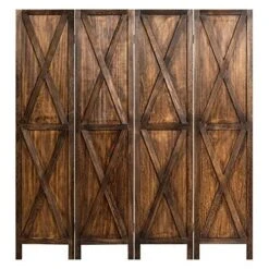 4 Panel Wood Farmhouse Room Dividers, 5.6 Ft Tall Freestanding Decorative Partition Wall Room Divider Screen, Folding Privacy Screen For Home Bedroom