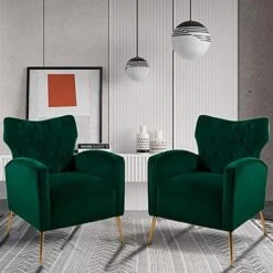 Sucrever Green Accent Chairs Set Of 2 With Armrests/Pillow, Upholstered Wingback Chair, Comfy Tufted Easy Stylish Velvet Accent Chair Set Of 2 For Bedroom Living Room Club And Fireplace -Safavieh Furniture 51OTn6r3vEL. AC